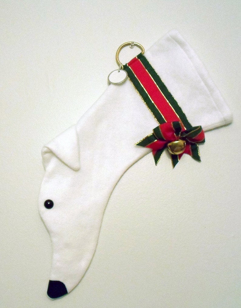 Greyhound Christmas Stocking, Original Felt, White image 2
