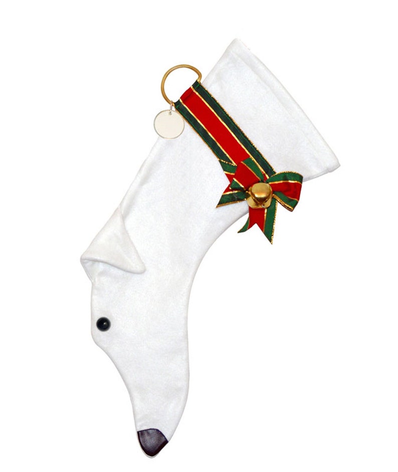 Greyhound Christmas Stocking, Original Felt, White image 1