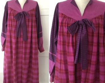 1980s Carole Little Saint-Tropez Flannel Smock Dress