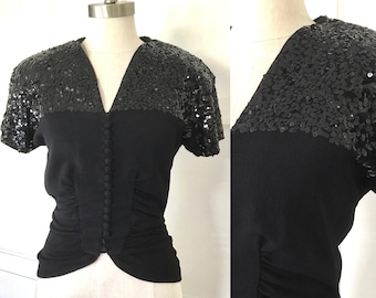 1940s Sequined Crepe Blouse