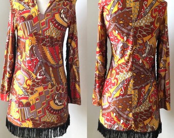 1960s-1970s Fringed Mod Mini Dress