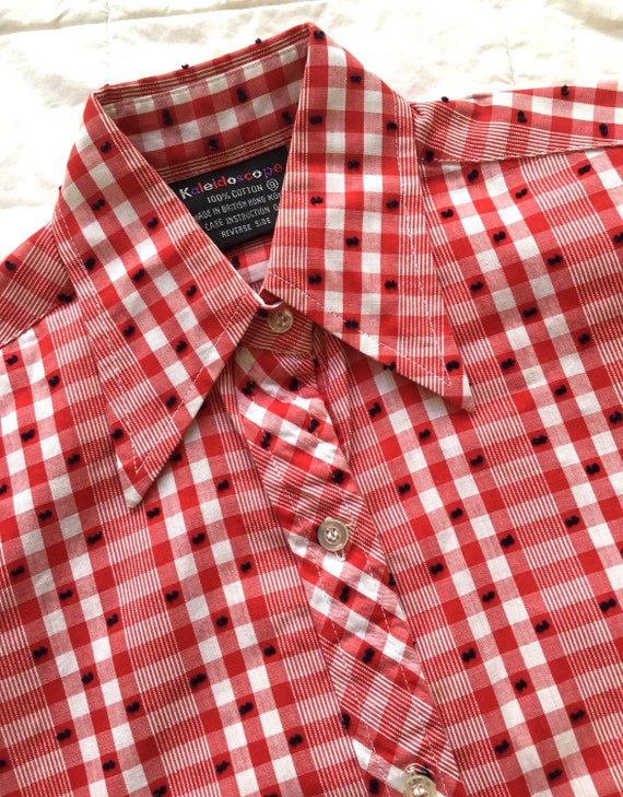 70s 80s Checked Picnic Plaid Button Up Shirt - image 2