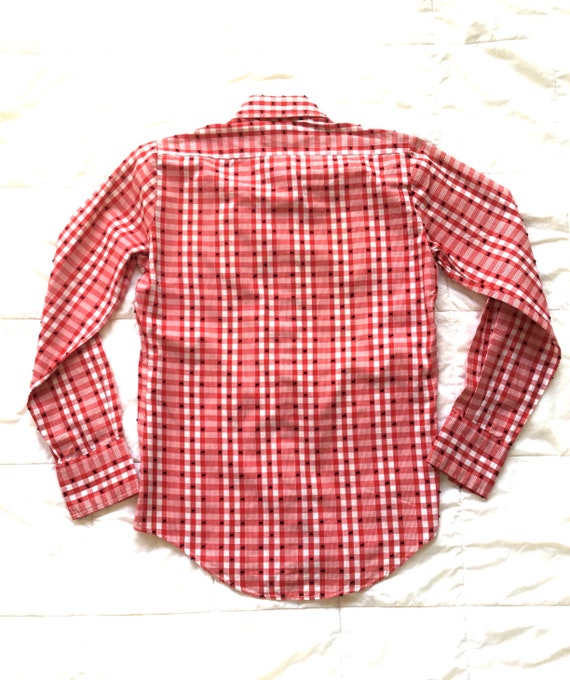70s 80s Checked Picnic Plaid Button Up Shirt - image 4