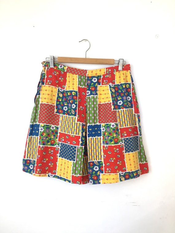 1960s 1970s Patchwork Print Scooter Skirt Shorts … - image 3