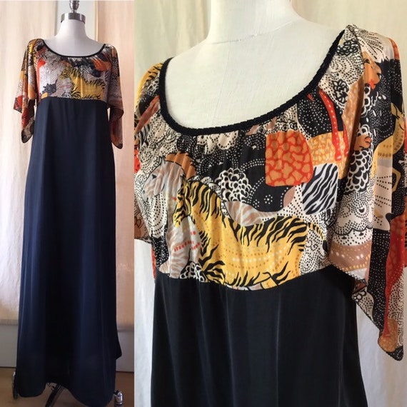 70s 80s Animal Print Zebra Caftan sz L