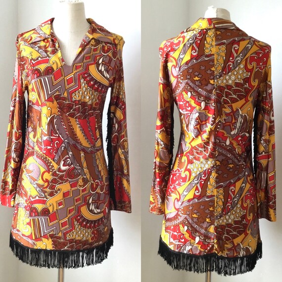 1960s-1970s Fringed Mod Mini Dress - image 1