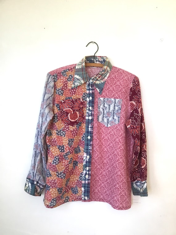 1970s Mixed Print Button Up