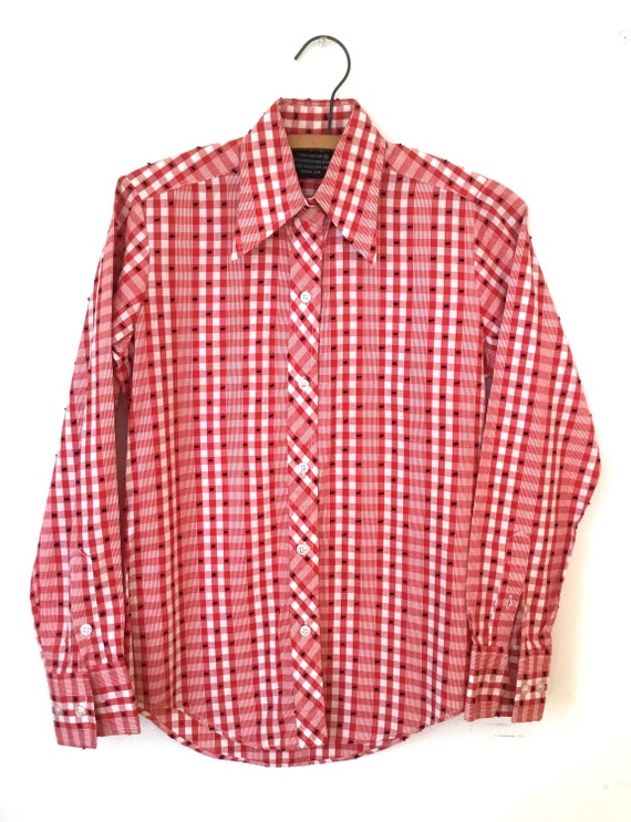 70s 80s Checked Picnic Plaid Button Up Shirt - image 5