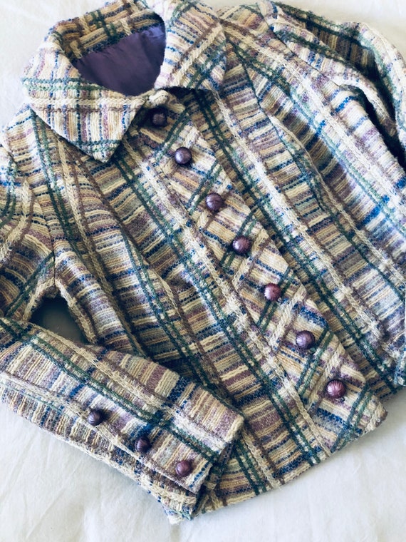 50s 60s tailored pastel plaid wool jacket with bon