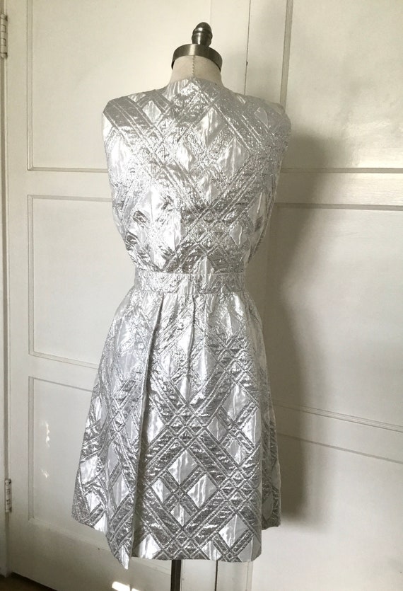 1960s-1970s Silver Brocade Party Dress - image 5