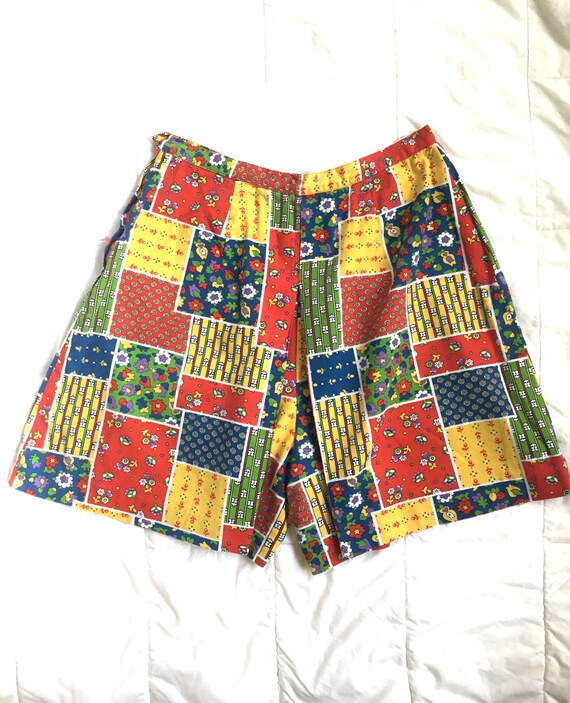 1960s 1970s Patchwork Print Scooter Skirt Shorts … - image 4