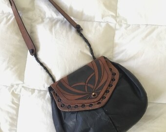 1970s Two-Tone Tooled Leather Shoulder Bag