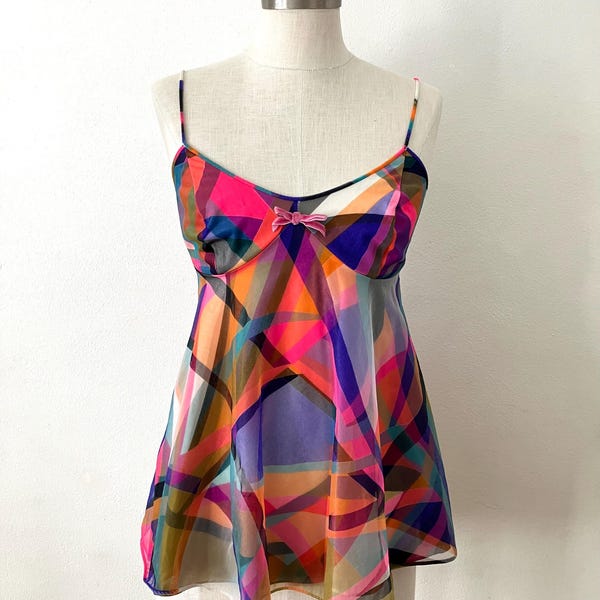 RARE 1970 Vanity Fair “Caribesque” Abstract Print Babydoll Nightie