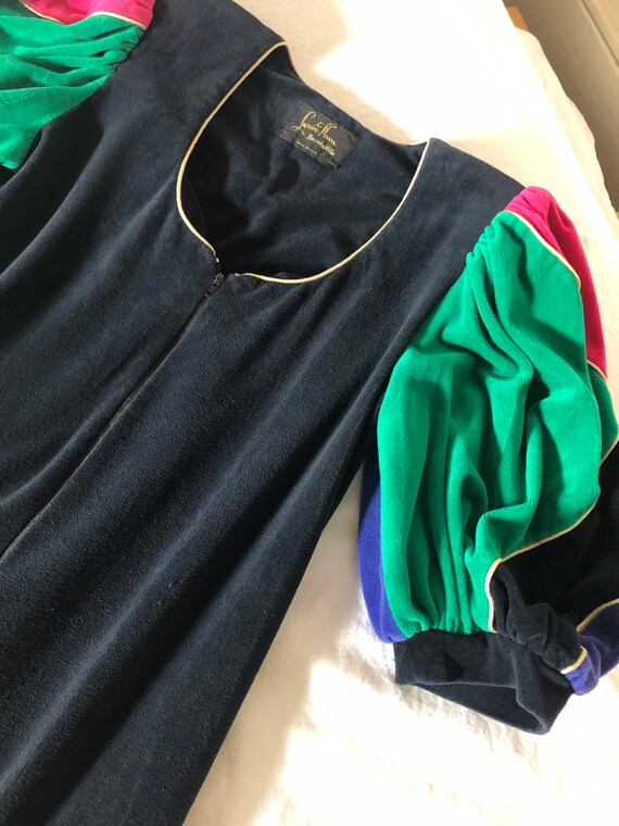 80s Exaggerated Sleeve Velour Loungwear Gown