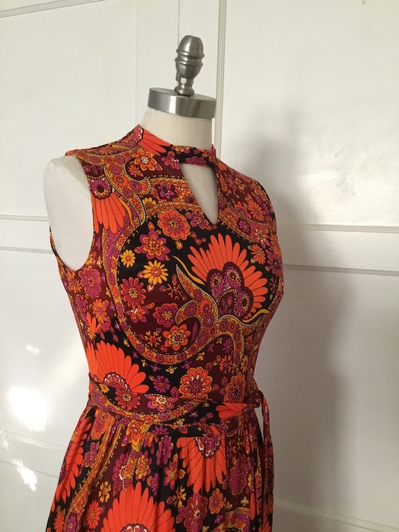 1960s-70s Paisley Maxi with Keyhole Neckline - image 5