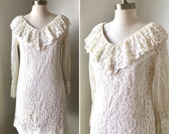 1960s-70s White Lace Mini Dress