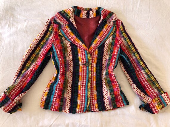 70s Rainbow Patchwork Ribbon Blazer