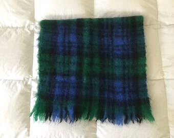 Vintage 1980s Plaid Mohair Tartan Wrap Scarf