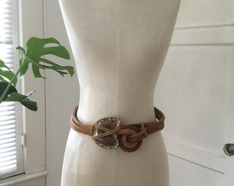 1970s 1980s Art To Wear Leather & Brass Belt