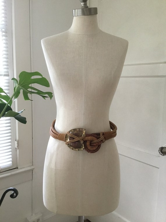 1970s 1980s Art To Wear Leather & Brass Belt