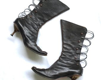 CYDWOK Vintage Corset Hand-Made Leather Boots 37