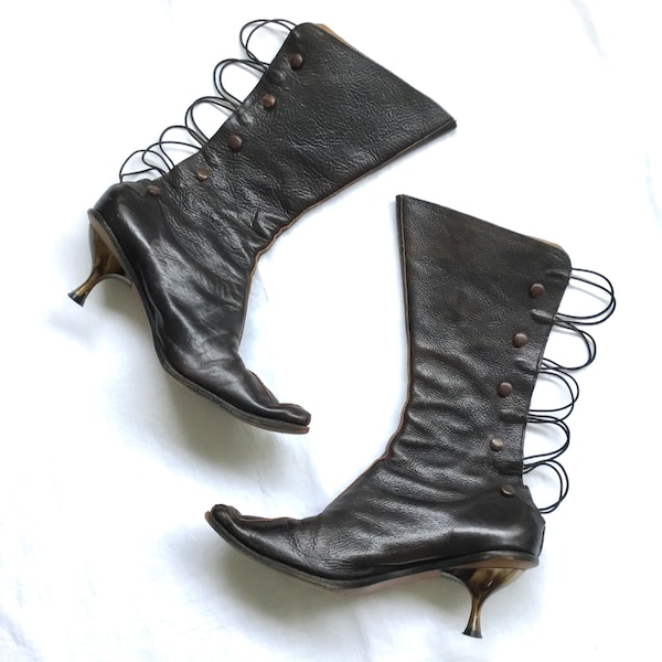 CYDWOK Vintage Corset Hand-Made Leather Boots 37