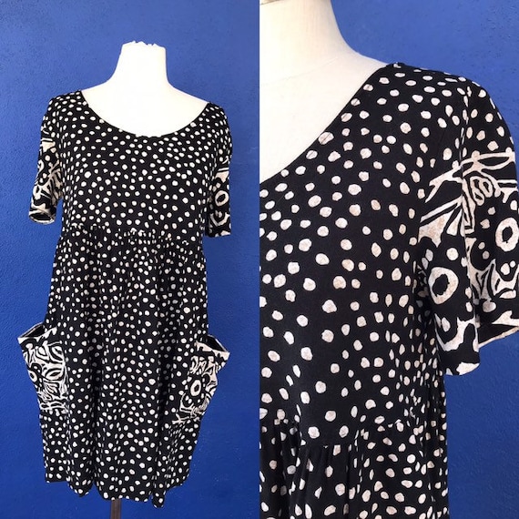 90s absract polka dot / floral baby doll dress M/L