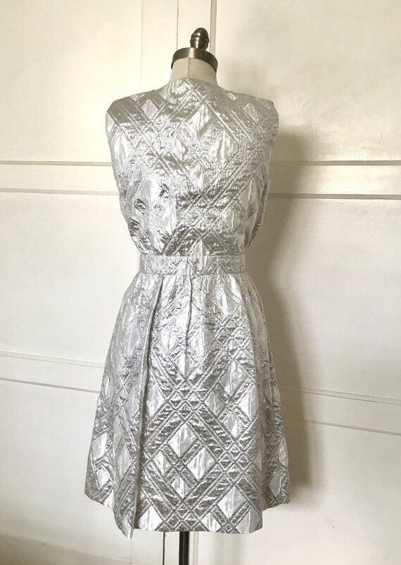 1960s-1970s Silver Brocade Party Dress - image 2