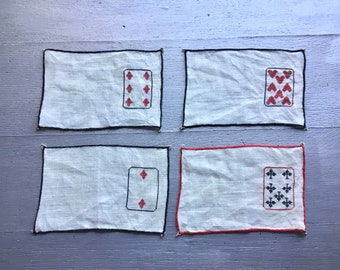 1950s 1960s Hand Stitched Playing Card Napkins