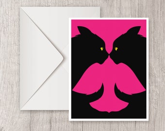 Two cats, one bird art card