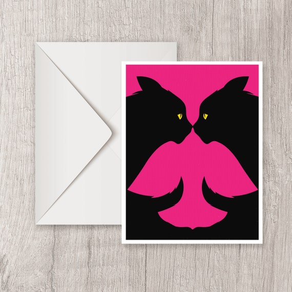 Two cats, one bird art card