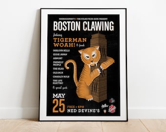 Boston Clawing Gig Poster // Ned Devine's Pub, Boston, MA 13"x19"