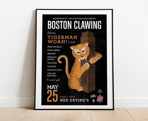 Boston Clawing Gig Poster // Ned Devine's Pub, Boston, MA 13"x19"