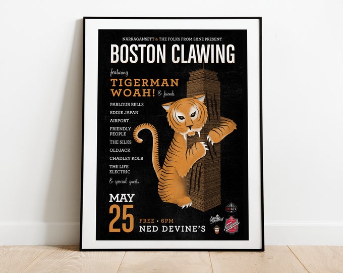 Boston Clawing Gig Poster // Ned Devine's Pub, Boston, MA 13"x19"