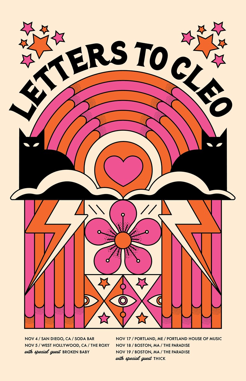 Letters to Cleo Tour Poster // 2022 color and Black Versions Etsy