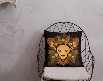 Floral Lion Premium Pillow