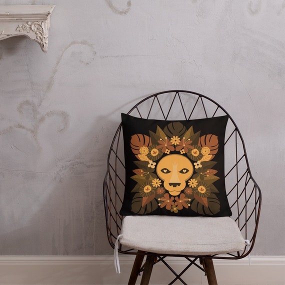 Floral Lion Premium Pillow
