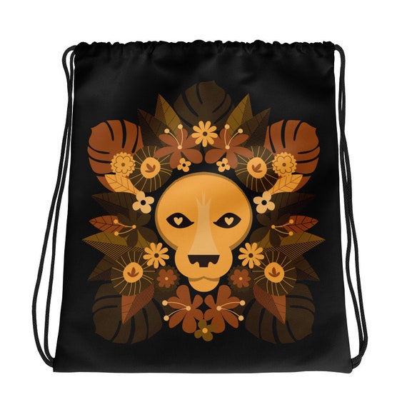 Floral Lion Drawstring bag