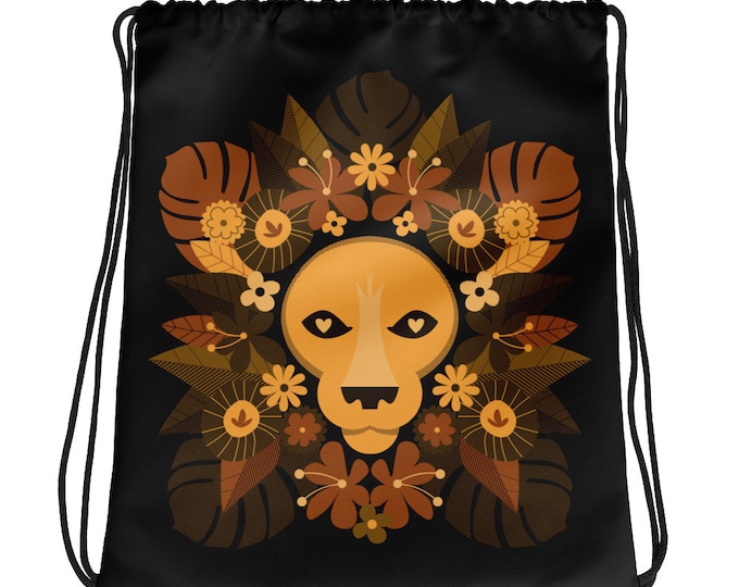 Floral Lion Drawstring bag