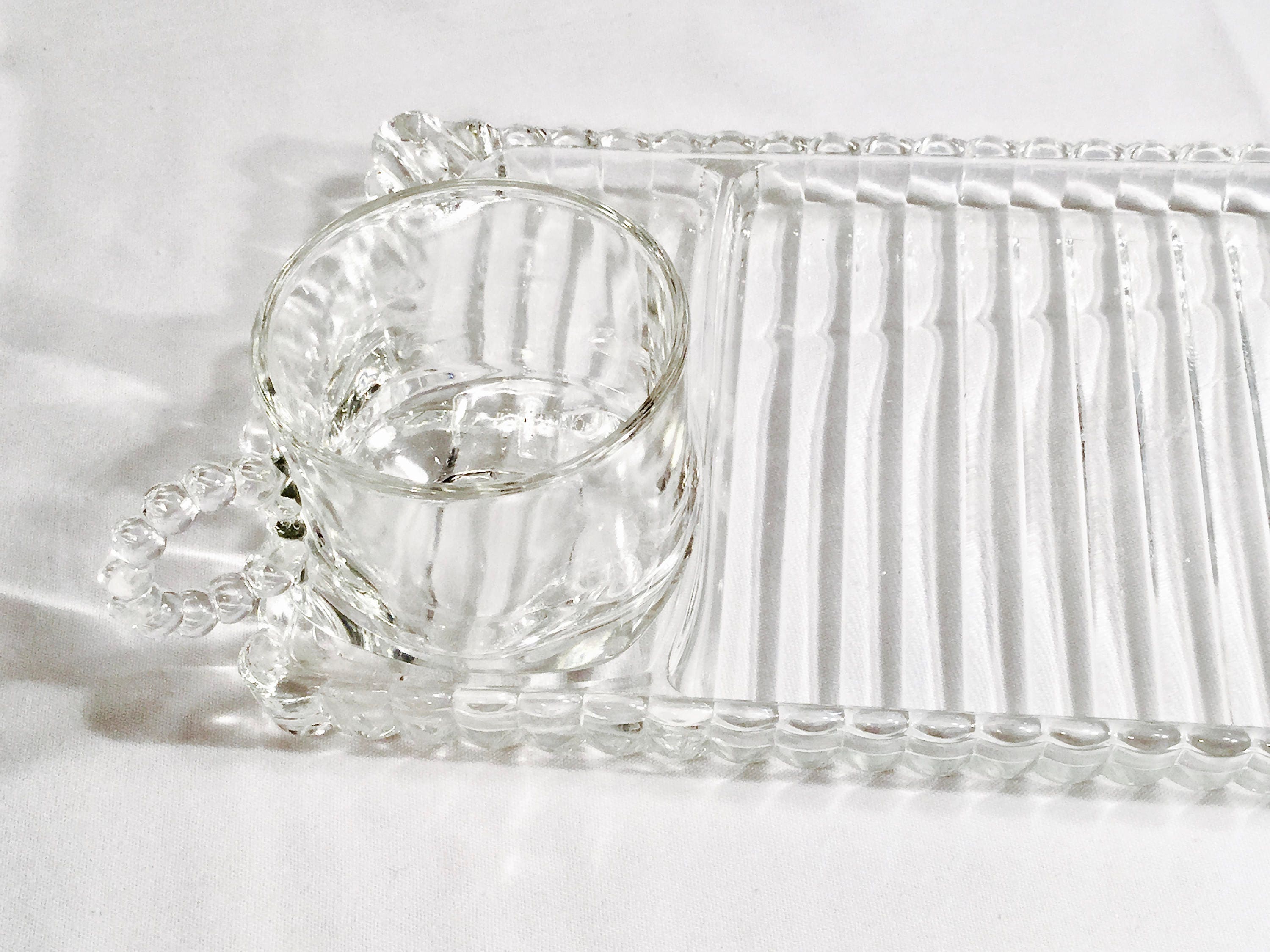 Two sets Vintage 1950s Hazel Atlas Orchard Crystal snack tray and ... Two sets Vintage 1950s Hazel Atlas Orchard Crystal snack tray and ...
