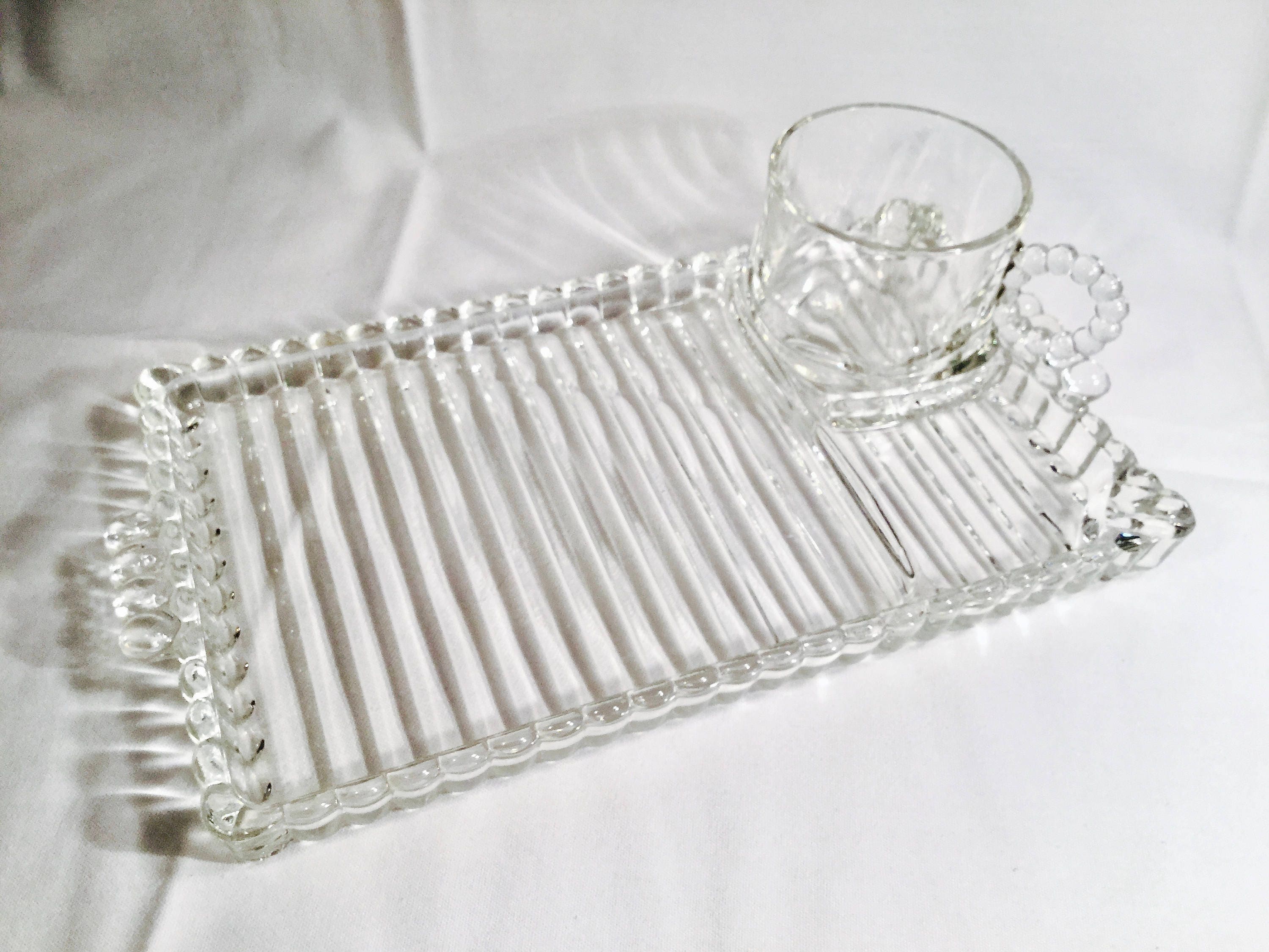 Two sets Vintage 1950s Hazel Atlas Orchard Crystal snack tray and ... Two sets Vintage 1950s Hazel Atlas Orchard Crystal snack tray and ...
