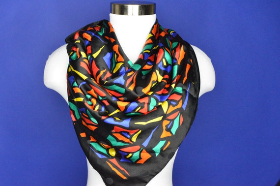 Vintage Estate Abstract Print Colorful Silk Scarf