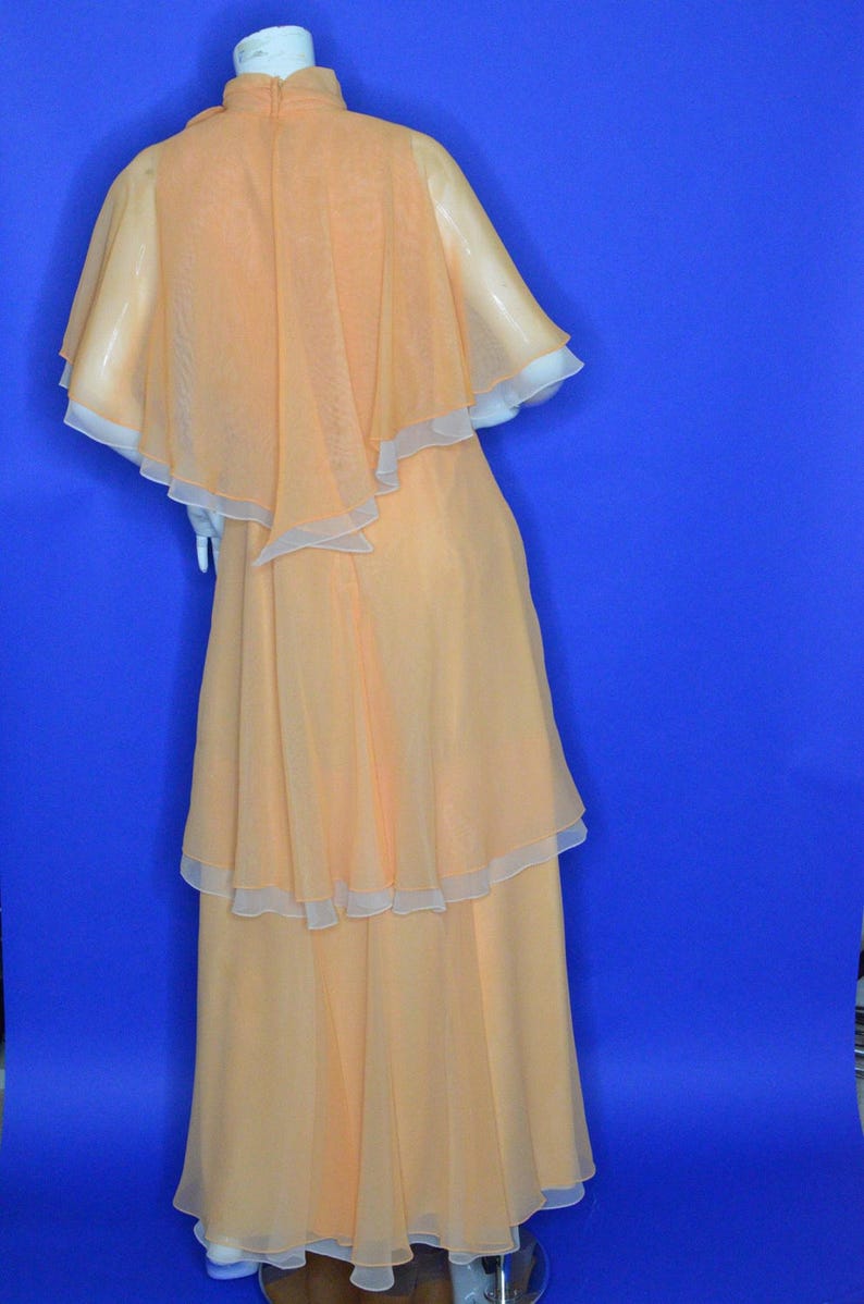 Miss Elliott California Vintage Estate Peach Cream Floral Hostess Maxi Dress