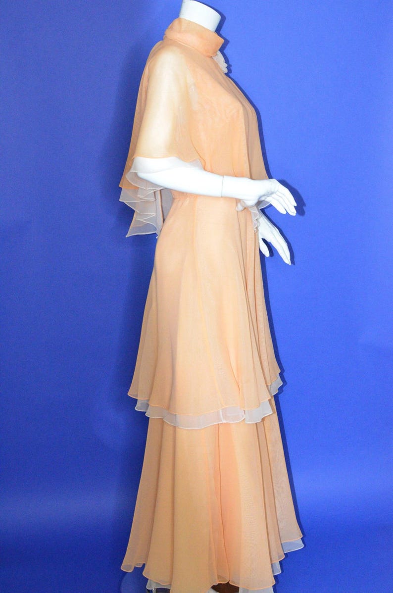 Miss Elliott California Vintage Estate Peach Cream Floral Hostess Maxi Dress