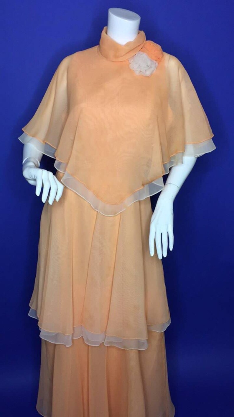 Miss Elliott California Vintage Estate Peach Cream Floral Hostess Maxi Dress