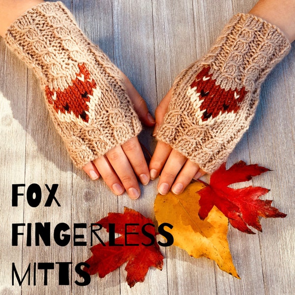 Patrón de tejido Fox Fingerless Mitts