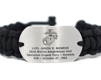 Bracelet commémoratif en paracorde gravé personnalisé | Cadeau de vétéran militaire