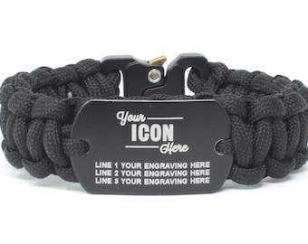 Custom Engraved Paracord Bracelet: Tactical Clasp, Military Style
