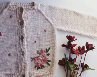 Girls knit cardigan with embroidered flowers, Girls outfit with embroidery, Baby girl outfit, Cardigan with embroidery, Knit Cardigan