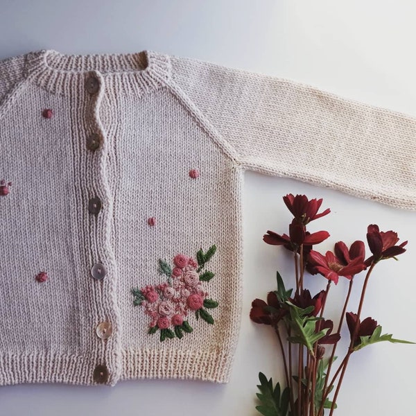 Girls knit cardigan with embroidered flowers, Girls outfit with embroidery, Baby girl outfit, Cardigan with embroidery, Knit Cardigan